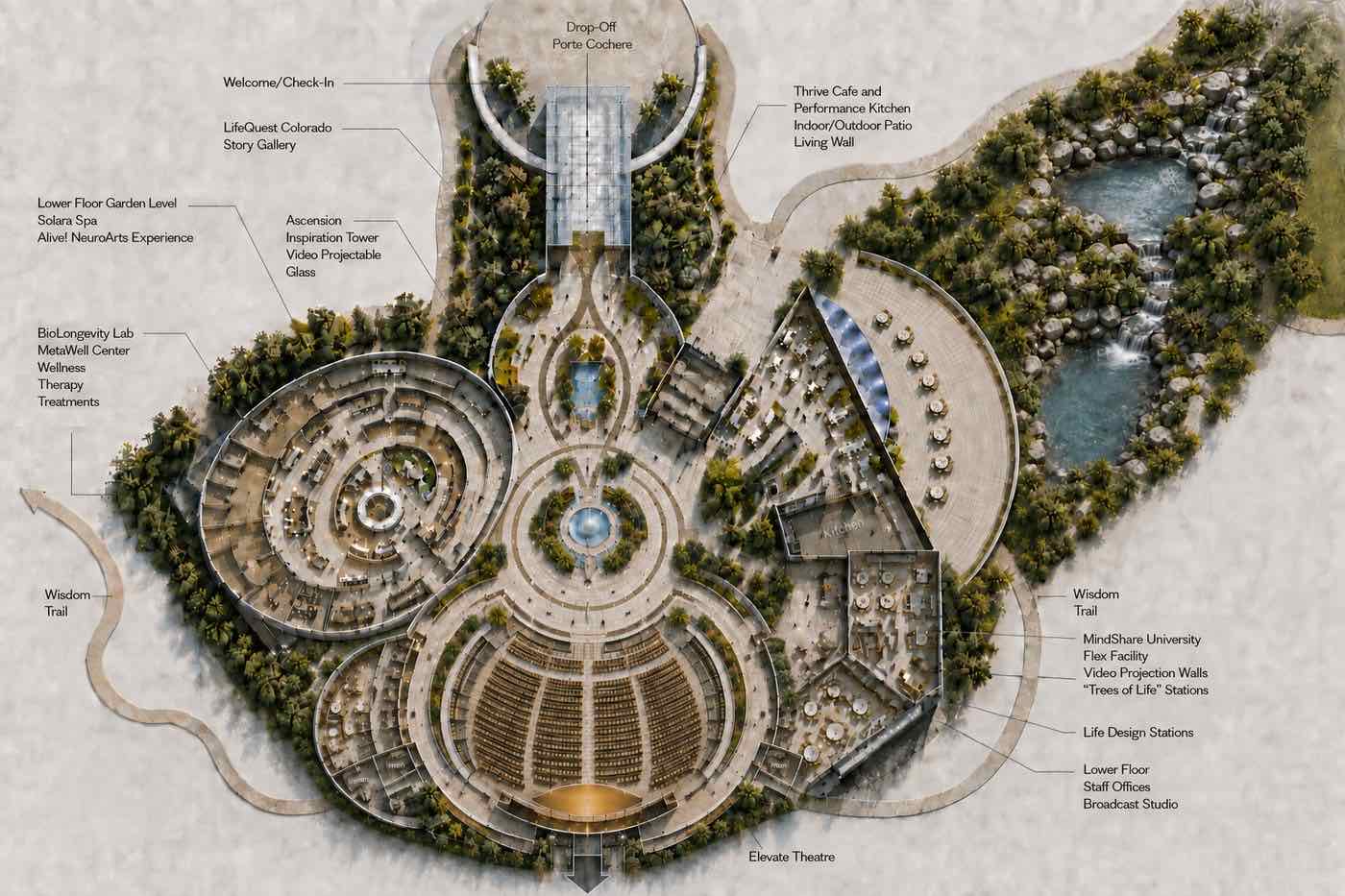 Updated concept site plan for the LifeQuest Colorado Life Center